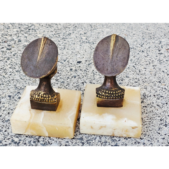 Set of2 Egyptian QUEEN NEFERTITI Bust Brass Sculpture MARBLE BASE 4.25" Tall - Picture 4 of 4
